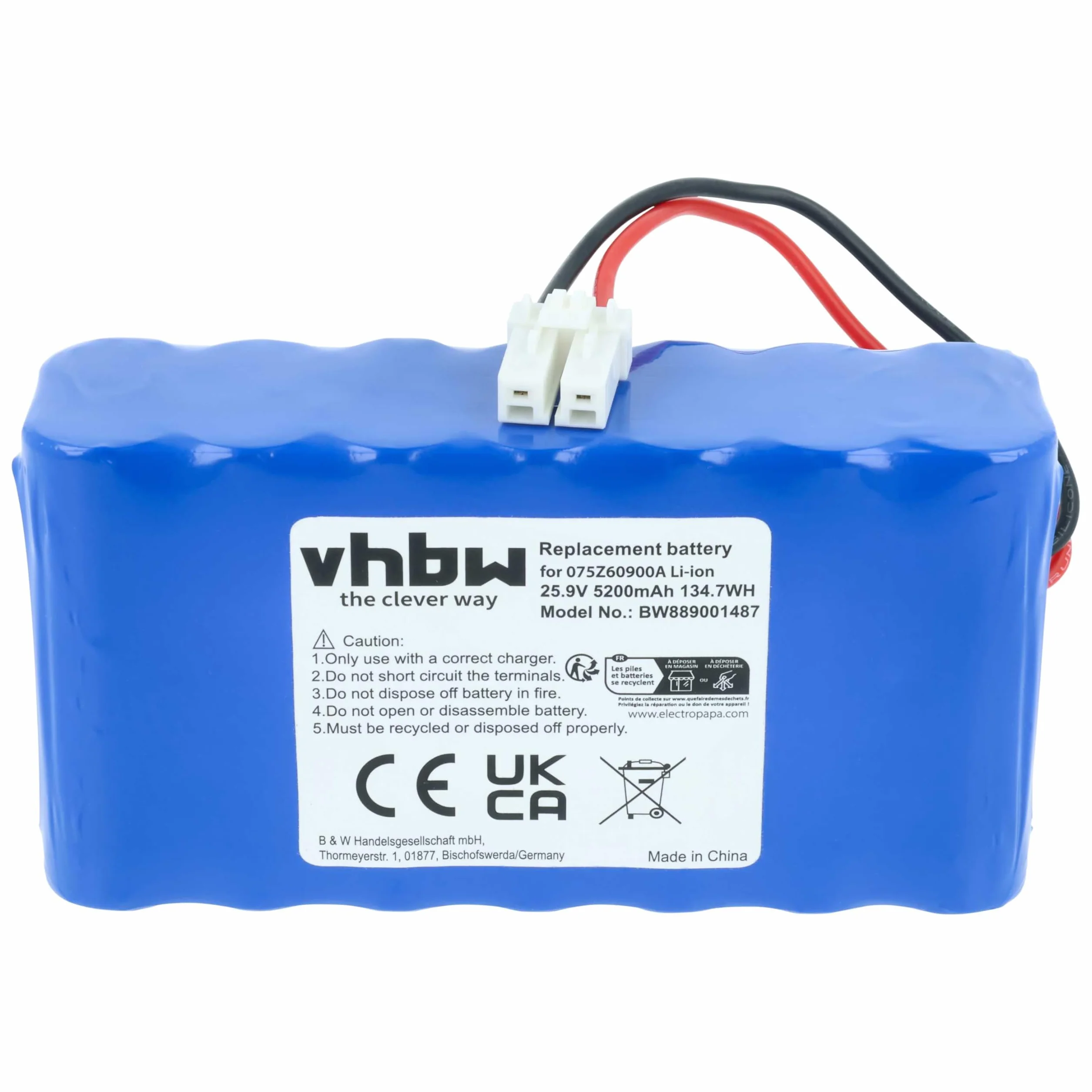 vhbw batteria sostituisce Wiper 075Z60900A, 050Z38600A per rasaerba 5200mAh, 25,9V, Li-Ion