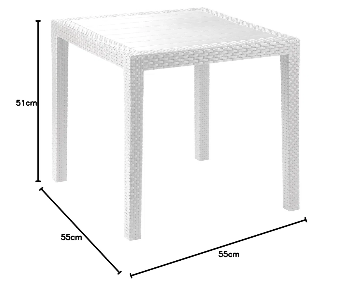 Decor Space Tavolo Phoenix struttura in polipropilene effetto rattan per bar e strutture (Bianco, 80 x 80 cm)