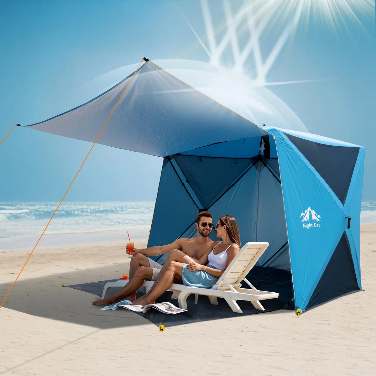 Night Cat Tenda da Spiaggia Pop Up: Riparo Dal Sole Per 3 4 Persone Ideale Per Picnic Campeggio Protezione UV UPF50+