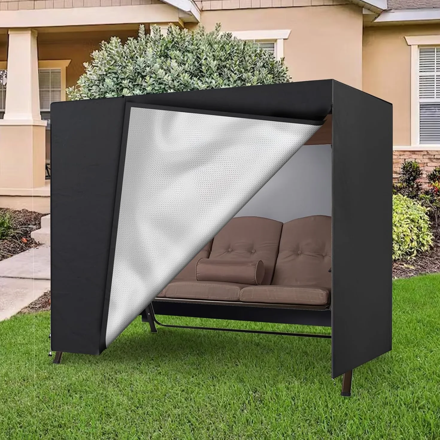 Copertura Per Dondolo Hollywood, 3 Posti Oxford 600D Copertura Per Dondolo Da Giardino, Resistente Agli Strappi, Resistente Agli Strappi, Per Panca Da Giardino (220x140x170CM Nero)