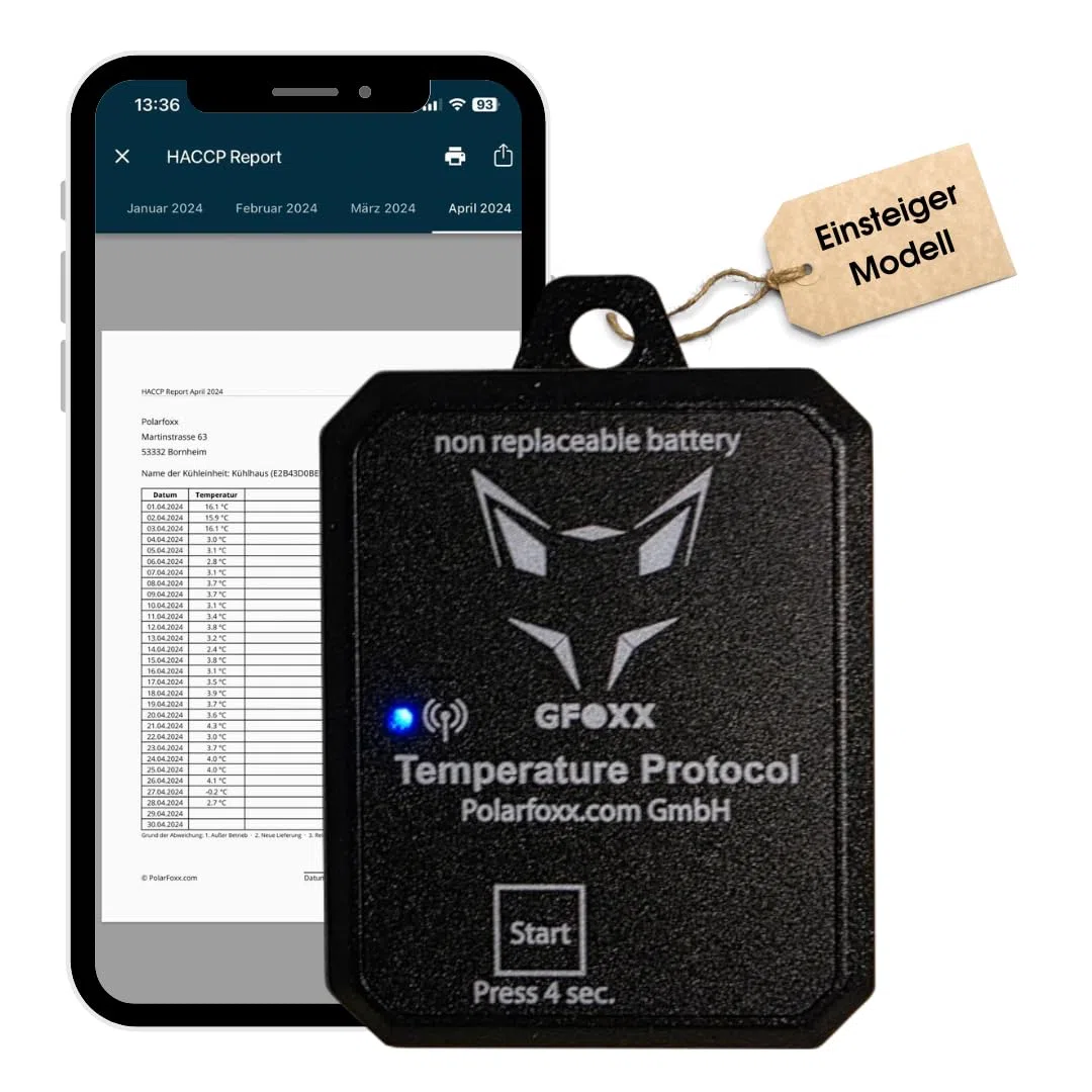 Termometro Bluetooth, documentazione automatica della temperatura, 100% conforme HACCP per gastronomia, impermeabile IP67, controllo app, funzionamento preciso e semplice