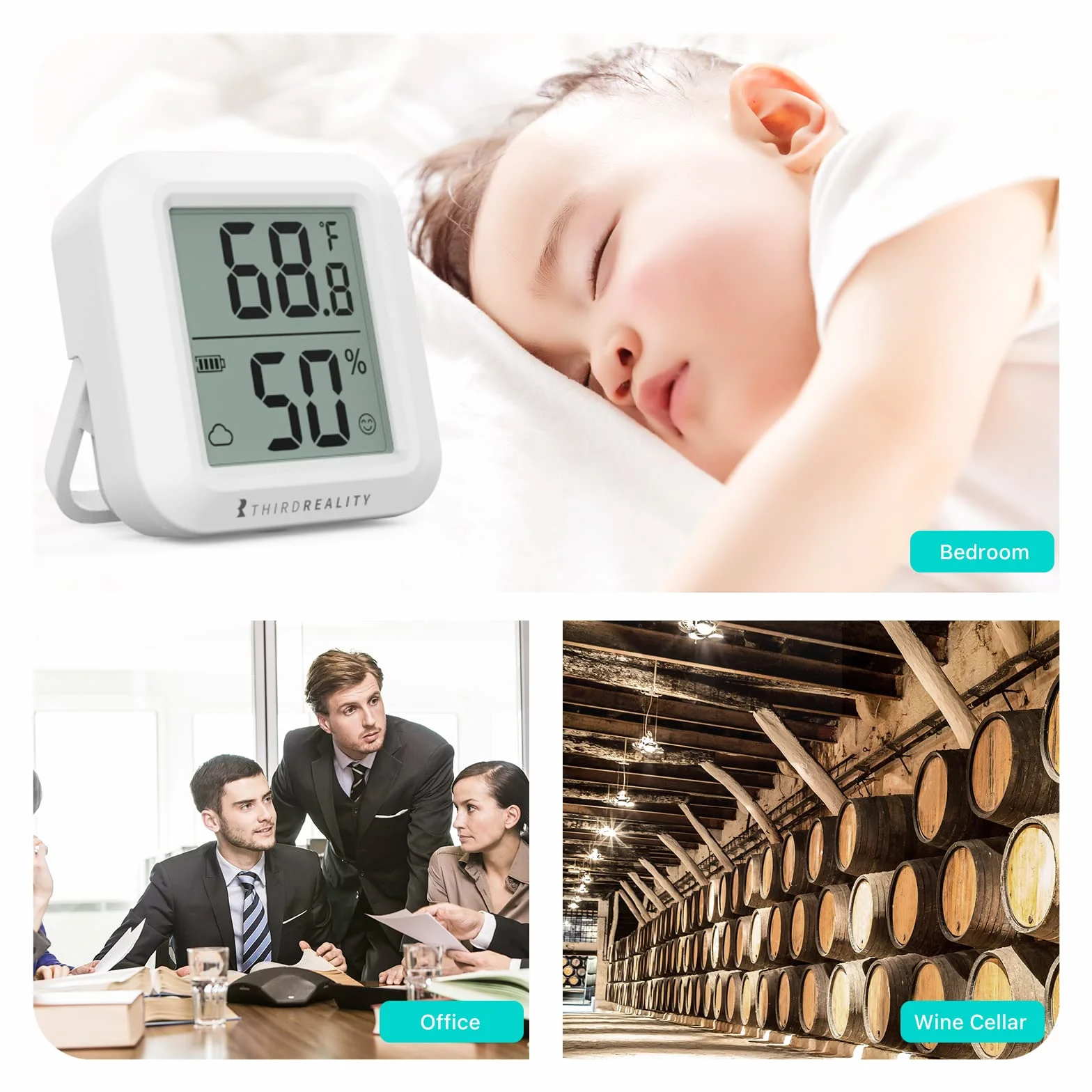THIRDREALITY Zigbee - Set di 2 sensori di temperatura e umidità con schermo LCD digitale, hub ZigBee, registrazioni di applicazioni, monitoraggio remoto e domotica