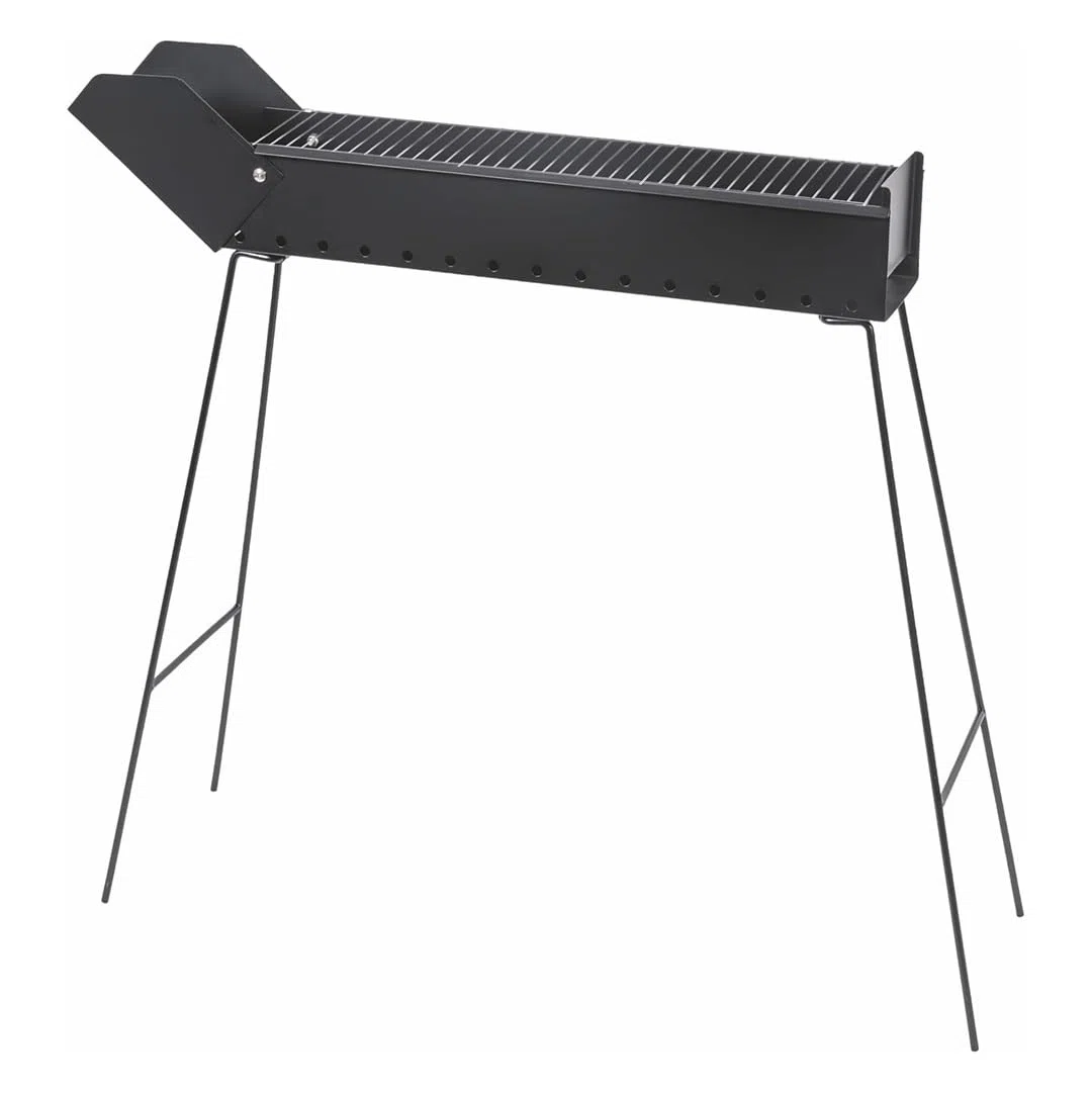 5919135 Fornacella Canaletta Barbeque Cuoci Spiedini Arrosticini Griglia Acciaio Cromato a Carbone Cottura Carne Pesce Spiedini Gambe Pieghevoli 74x14x76 cm