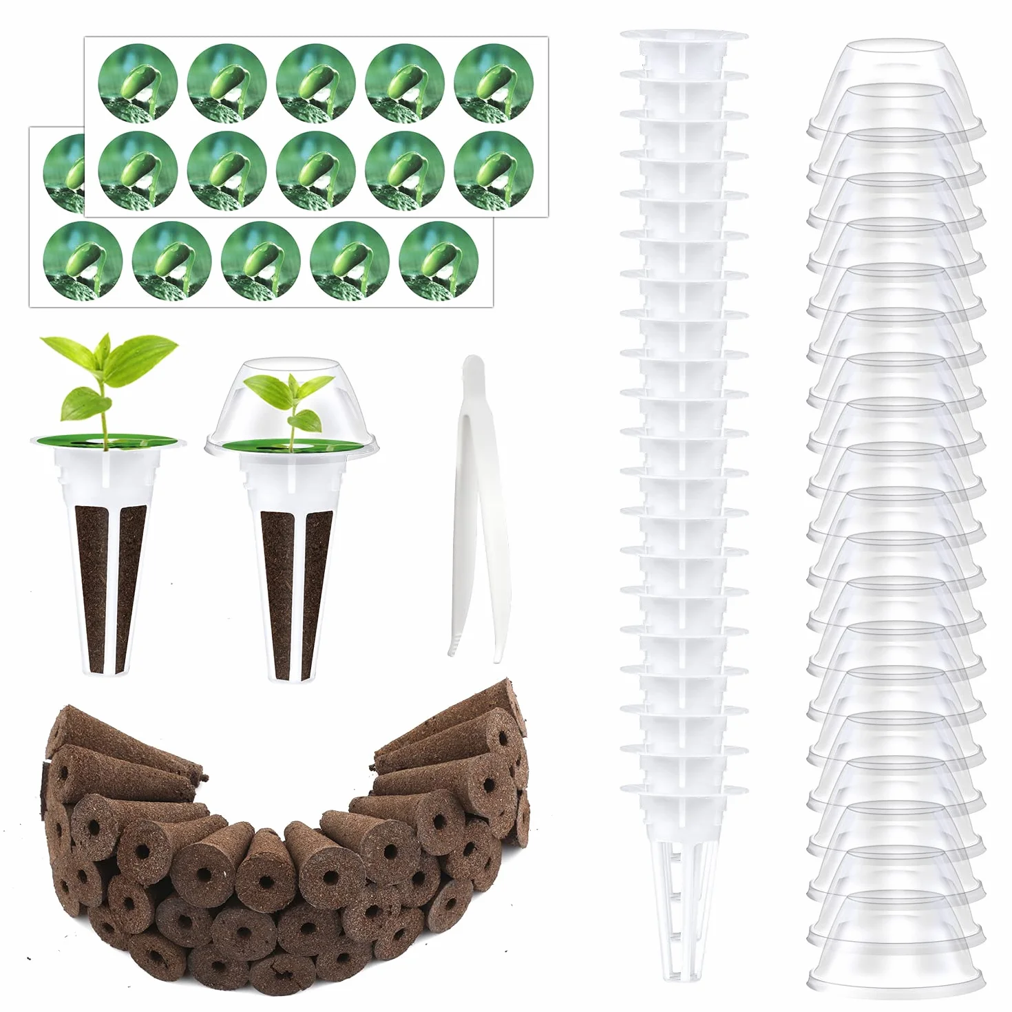 101 pezzi Kit di Baccelli di Semi per Aerogarden, Idroponica Kit Hydroponic Grow Kit con 20 Cestini per Coltivazione, 20 Coperchi Isolanti, 40 Spugne per Coltivazione, 20 Etichette per Piante