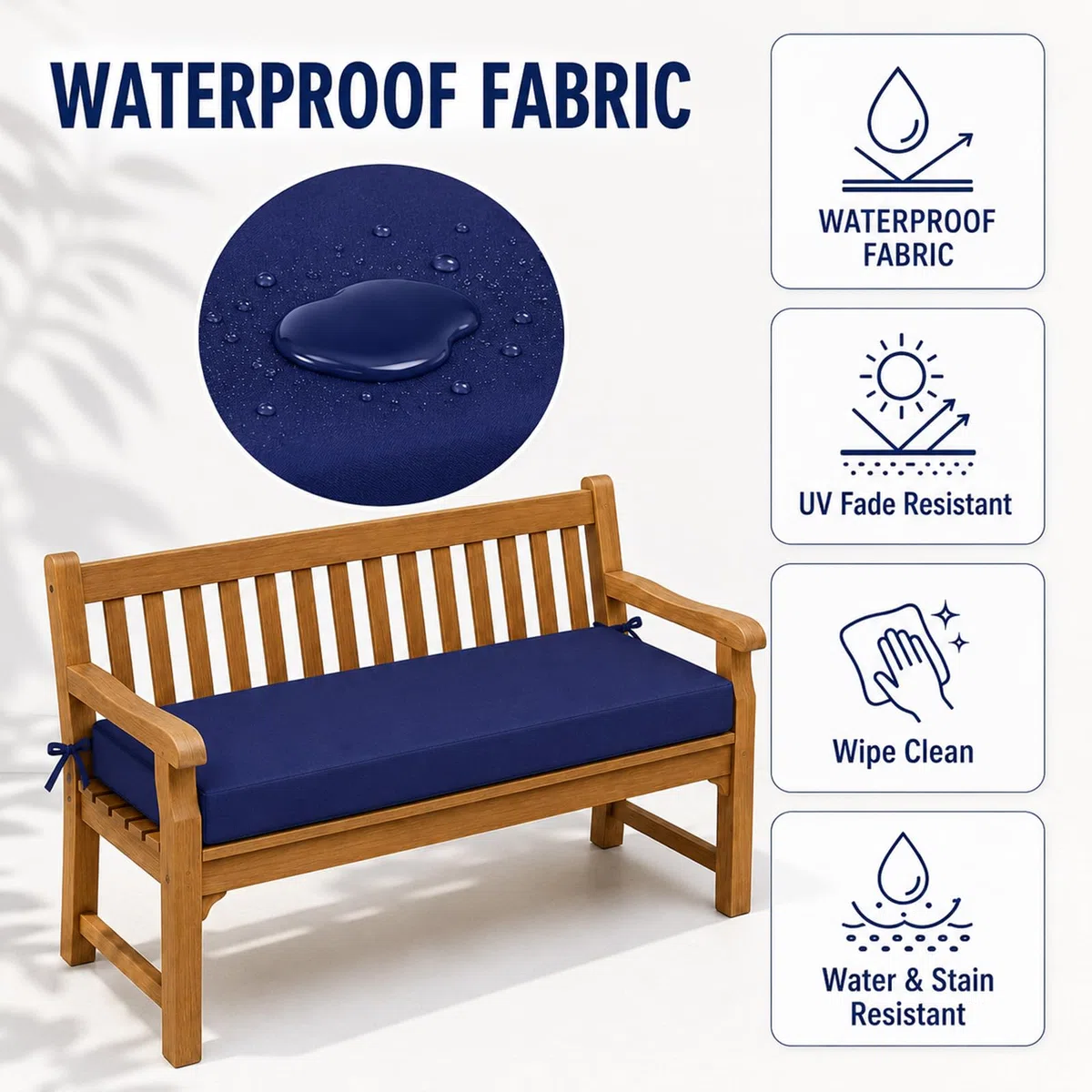 Cuscini Imbottiti per Panche da Esterno/Interno, Poliestere Idrorepellente con Schiuma 50D da 5 Cm, Fondo Antiscivolo, 2 Lacci, Fodera Rimovibile per Panca E Terrazza,Grigio,110x55x5cm