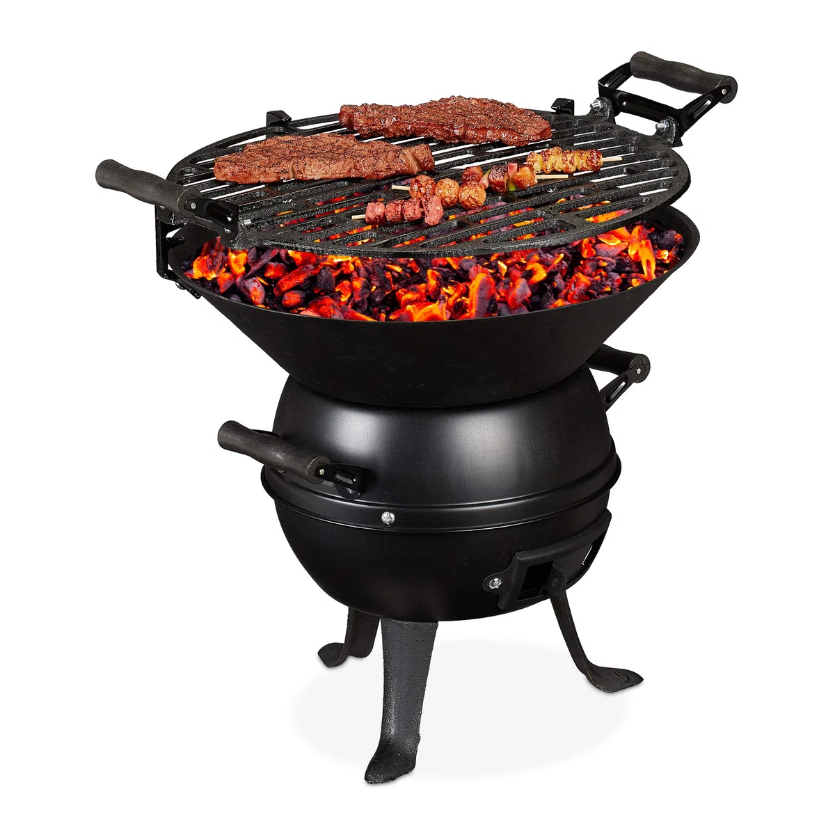 Relaxdays Grill, in Ghisa e Acciaio, Regolabile in Altezza, Portatile, Barbecue, Graticola di Cottura, Ø: 35 cm, Nero