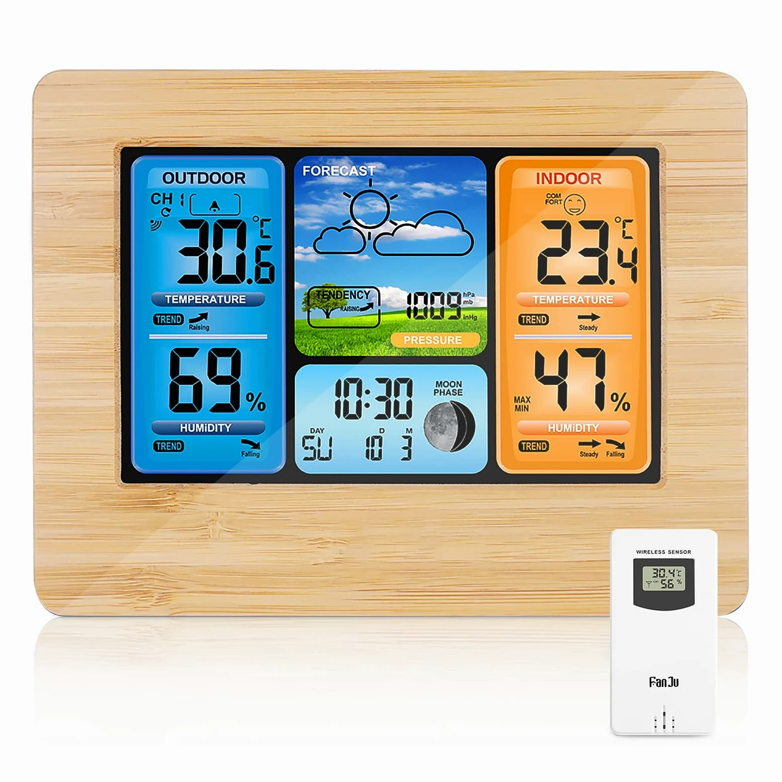 Stazione Meteo senza Fili Stazione Meteo Previsioni Digitali Colori con Allarme e Temperatura/Umidità/Barometro/Allarme/Orologio Lunare/Meteo con Sensore Esterno