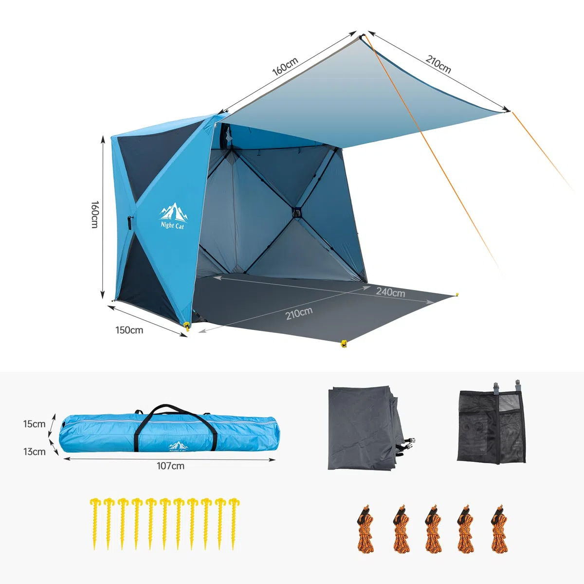 Night Cat Tenda da Spiaggia Pop Up: Riparo Dal Sole Per 3 4 Persone Ideale Per Picnic Campeggio Protezione UV UPF50+