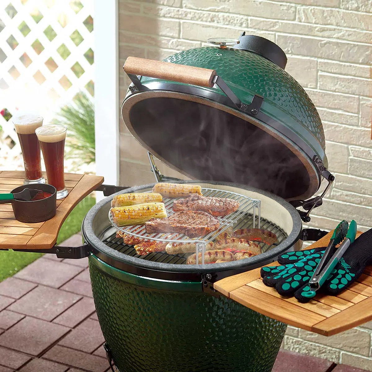 onlyfire Griglia di Cottura Espandibile in Acciaio Inox per Griglie a carbonella e in Ceramica, Griglia di Riscaldamento per Large Big Green Egg, Weber Kettle Grill, Kamado Joe Classic