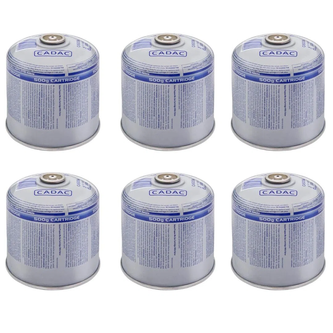 Cadac - Accessori per Barbecue a Gas con Cartuccia da 500 g - Miscela di Gas in Metallo - Butano - Propano - Alimentazione Gas - 6 Pezzi - Uso Esterno