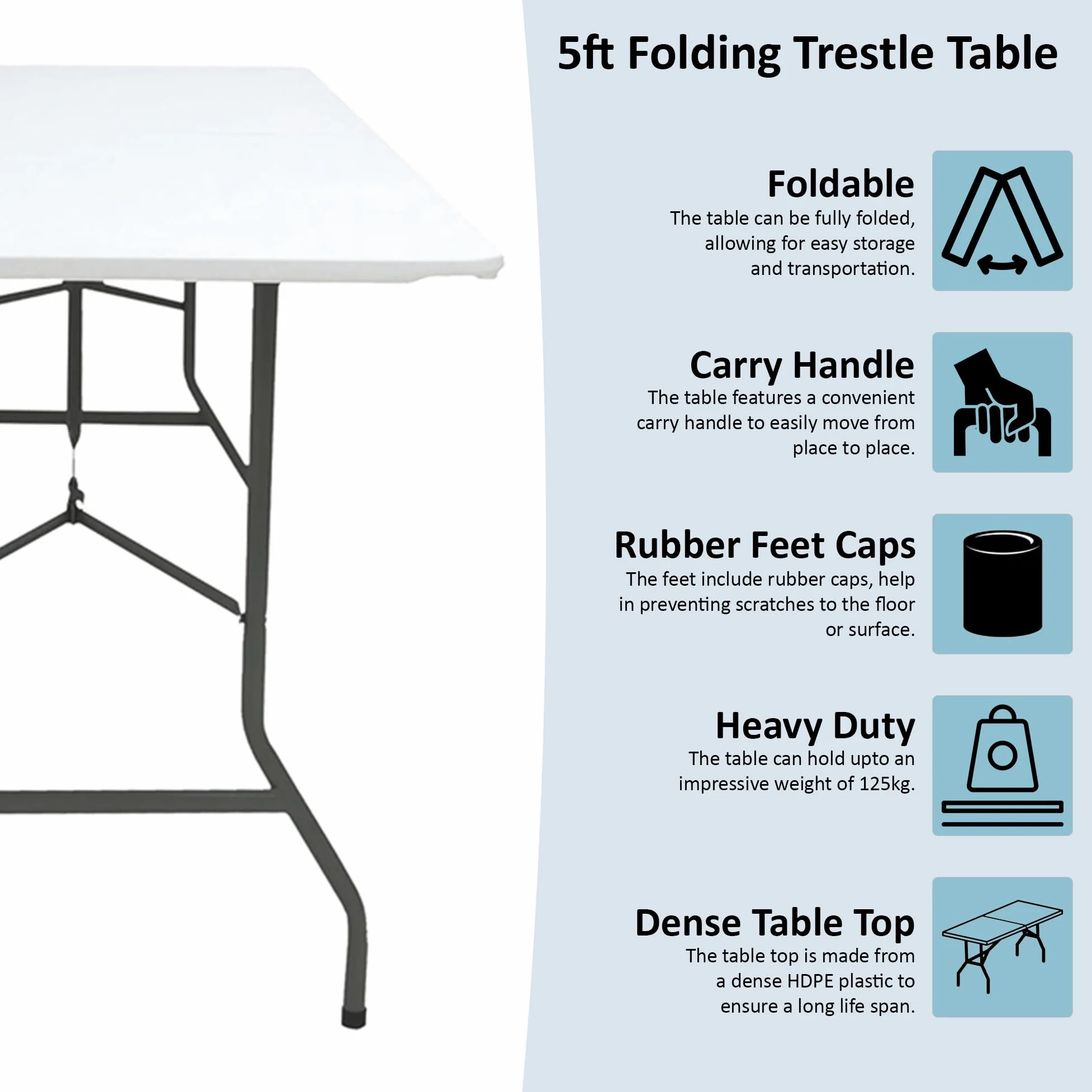 Home Vida Tavolo pieghevole 1,5 m Heavy Duty extra resistente campeggio buffet matrimonio mercato giardino festa bagagliaio stallo picnic maniglia pieghevole per il trasporto