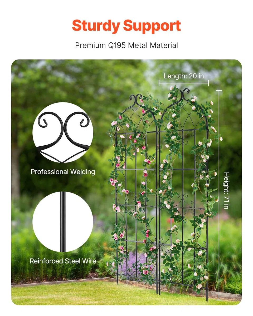 VEVOR Traliccio da Giardino Rampicanti per Piante Fiori in Metallo Antiruggine, Supporto per Traliccio per Rose Rampicanti Esterno, Traliccio Decorativo per Clematide Alta Cortili 51 x 180 cm 2 Pezzi