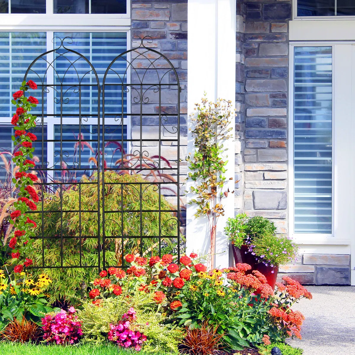 Relaxdays Griglia per Rampicanti, Set da 2 Pannelli da Piantare per Piante, 150 x 50 cm, Traliccio Giardinaggio, Nero