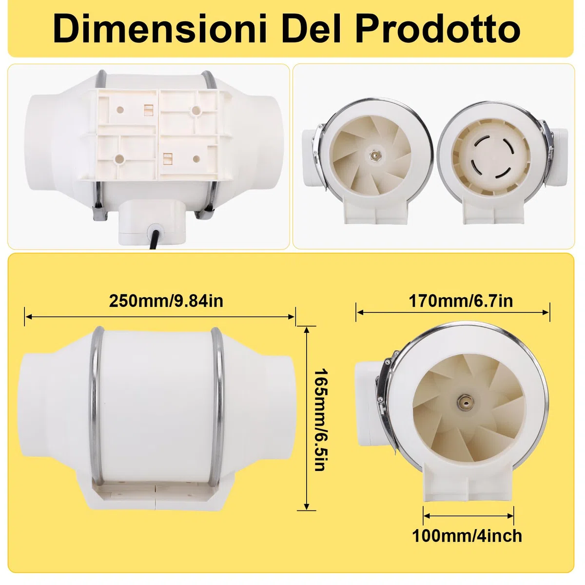 100mm/4in Ventola Aspirazione Bagno, 280 CFM 2200 RPM Professionale Aspiratore Da Bagno, Estrattore Aria In Iinea, Ventola Di Scarico Per Bagno, Tende Di Crescita, Coltura Idroponica