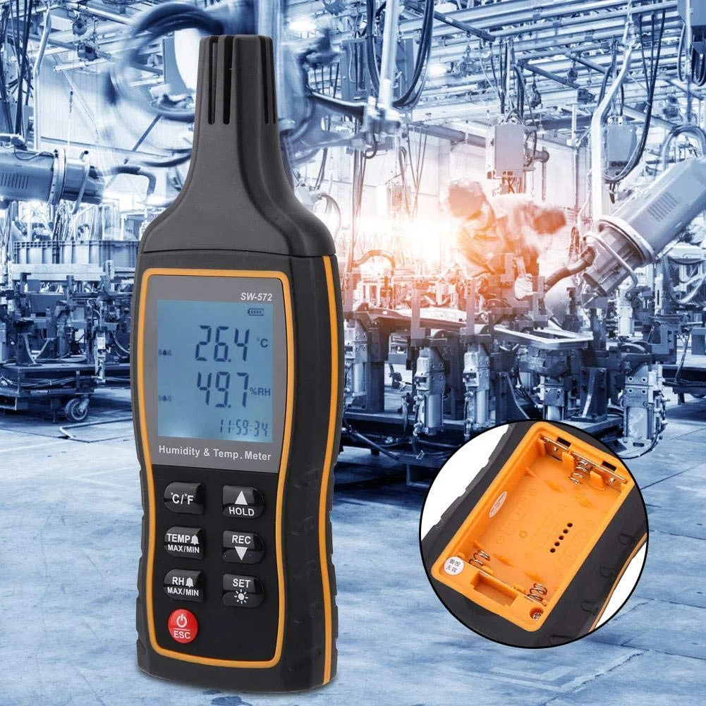 SW-572 Misuratore Digitale di Temperatura e Umidità Termoigrometro Professionale Psicrometro Digitale LCD Termometro Igrometro (Non Inclusa Batteria)