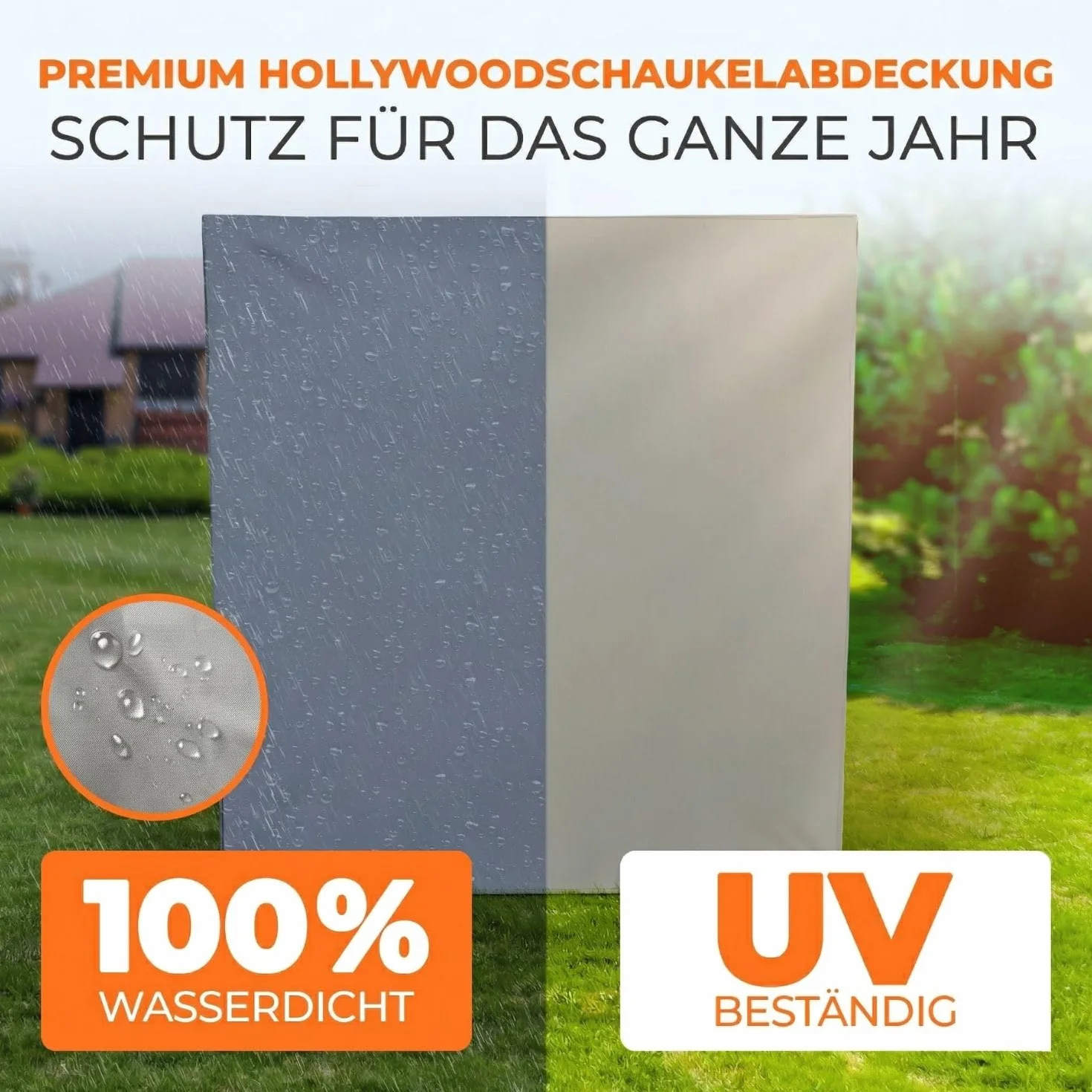 Kronenburg Telo di copertura per dondolo Hollywood, resistente all'inverno, 3-4 posti, tessuto Oxford 420D, 150 x 210 x 150 cm, grigio, 2 cerniere