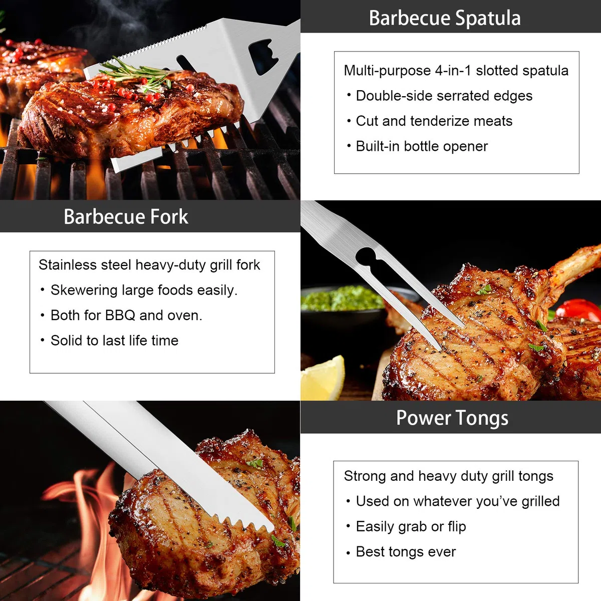ROMANTICIST Set di utensili per barbecue da 30 pezzi per uomo papà, set di utensili per griglia in acciaio inossidabile, kit di accessori per grigliate con tappetini in custodia in alluminio marrone