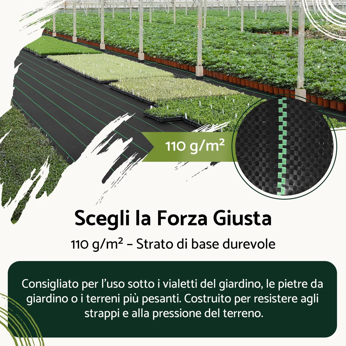 GARDENIX Telo anti-erbacce con 50 ancore 16m² (1,6m x 10m) - Permeabile all'acqua 110g/m² - Nero resistente ai raggi UV, tessuto anti-erbacce, protezione del suolo, tessuto sottoscocca