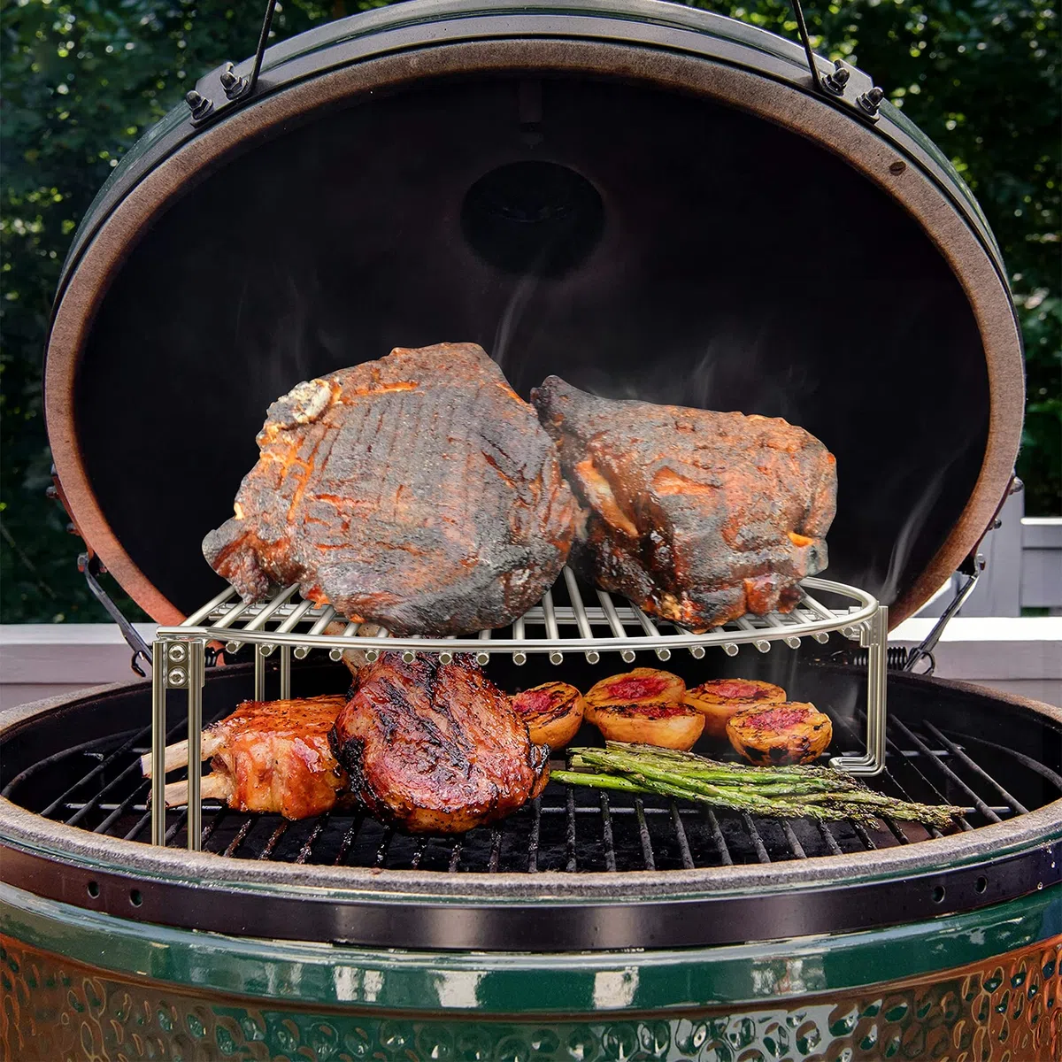 onlyfire Griglia di Cottura Espandibile in Acciaio Inox per Griglie a carbonella e in Ceramica, Griglia di Riscaldamento per Large Big Green Egg, Weber Kettle Grill, Kamado Joe Classic