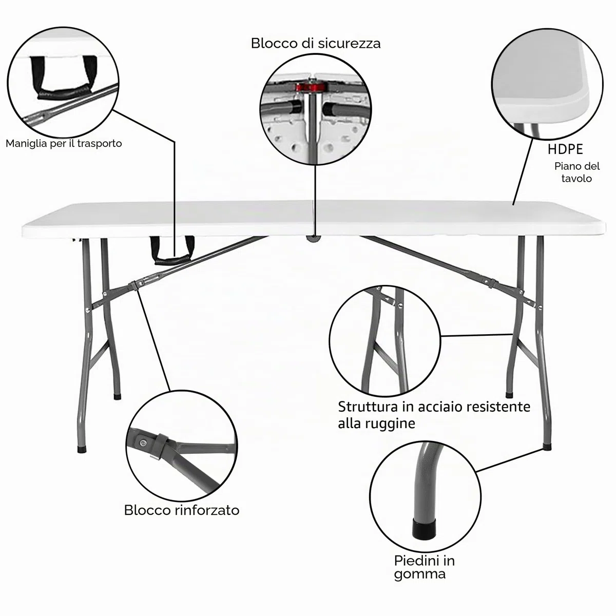 Home Vida Tavolo pieghevole 1,5 m Heavy Duty extra resistente campeggio buffet matrimonio mercato giardino festa bagagliaio stallo picnic maniglia pieghevole per il trasporto