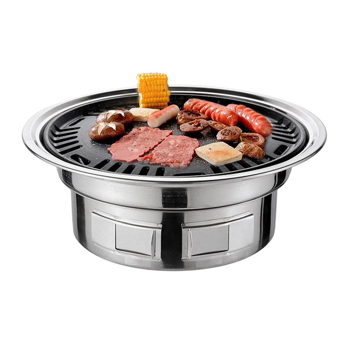 Griglia multifunzione 33 cm, griglia a carbonella, coreana, carbonella, griglia rotonda, griglia da tavolo, rete e vassoio, per cortile, picnic, spiaggia, campeggio