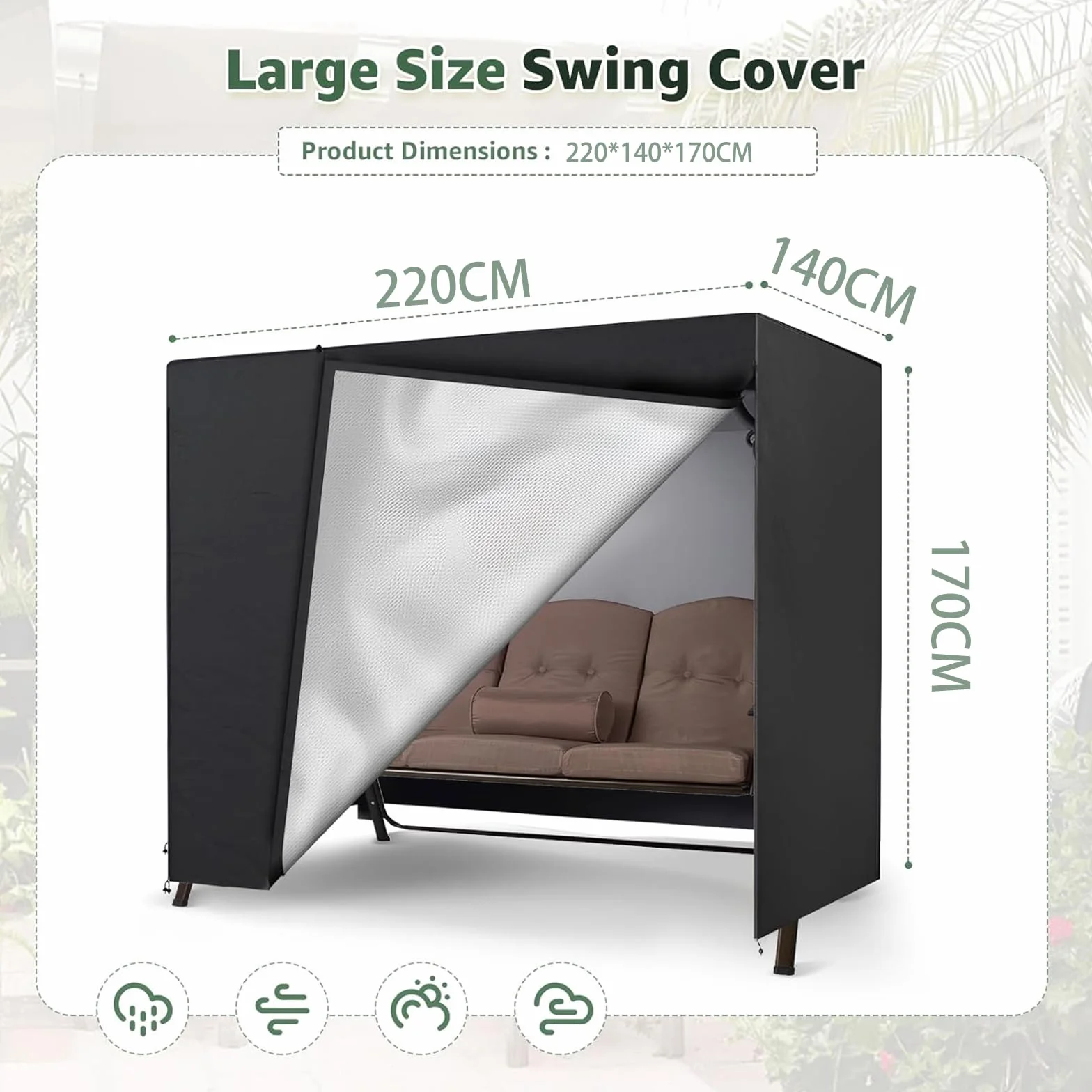 Copertura Per Dondolo Hollywood, 3 Posti Oxford 600D Copertura Per Dondolo Da Giardino, Resistente Agli Strappi, Resistente Agli Strappi, Per Panca Da Giardino (220x140x170CM Nero)