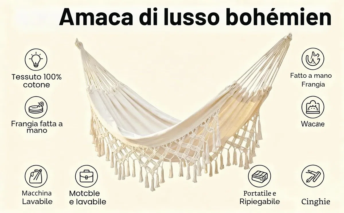 Amaca doppia per interni ed esterni, amaca portatile da campeggio, grande, in cotone morbido, per casa, patio, cortile, portico, prato e giardino