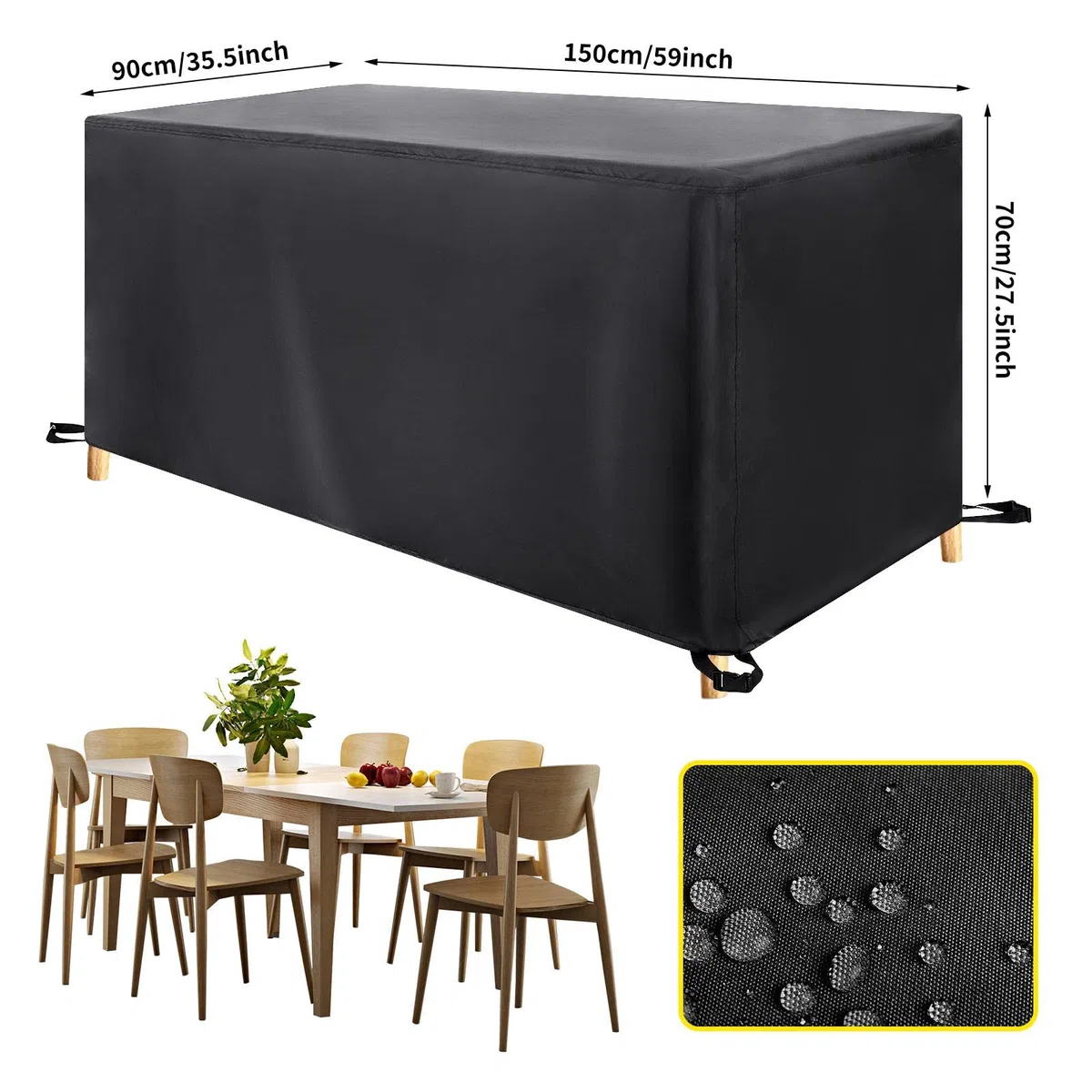 Copertura per Mobili da Giardino, 360x90x70cm/LxWxH Oxford Impermeabile Copertura, Tavoli e Sedie da Cortile Raggi UV, Rettangolare Copertura Tavolo Esterno Telo Copri per Tavolo