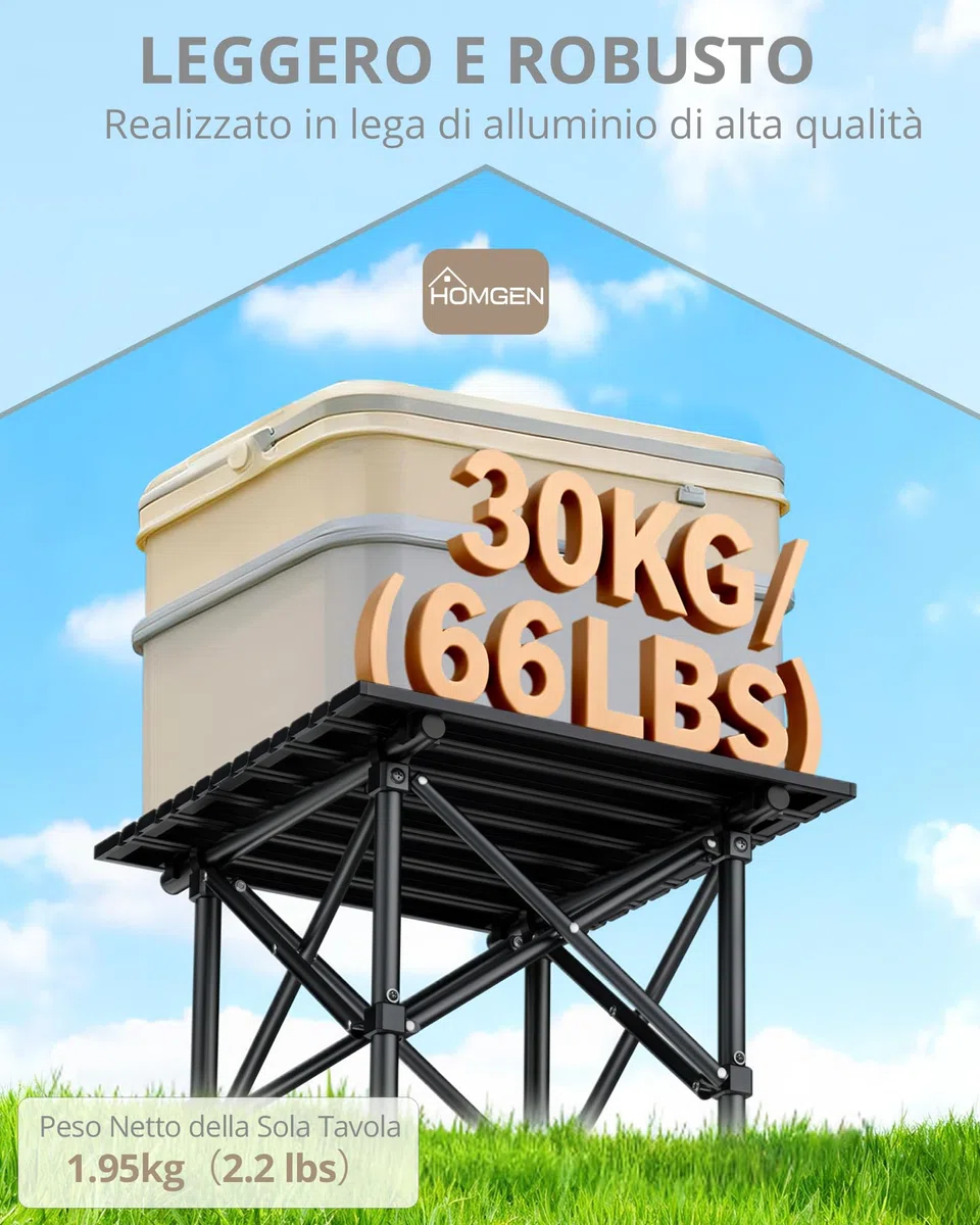 HOMGEN Tavolino Pieghevole da Campeggio in Acciaio Carbonio 40x40x40cm, Stabile Anti-Shake, Montaggio in 3 Passaggi, Ultraleggero 1.7kg, Portatile per Spiaggia Balcone Picnic con Borsa di Stoccaggio