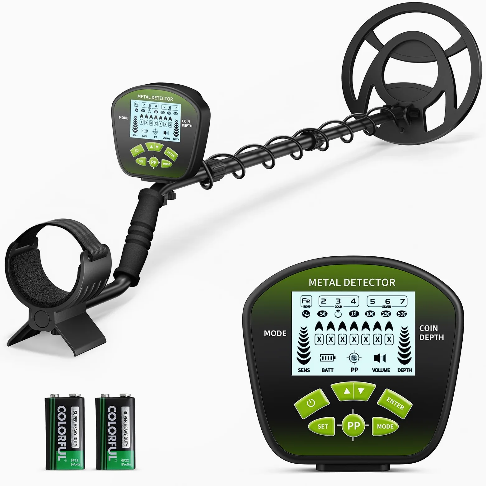 Metal Detector per Adulti e Bambini, Lunghezza, Sensibilità e Audio Regolabili, Tutte le Modalità Metallo/DISC/PP, Display LCD, Kit Rilevatore Oro Professionale per Spiaggia Giardino