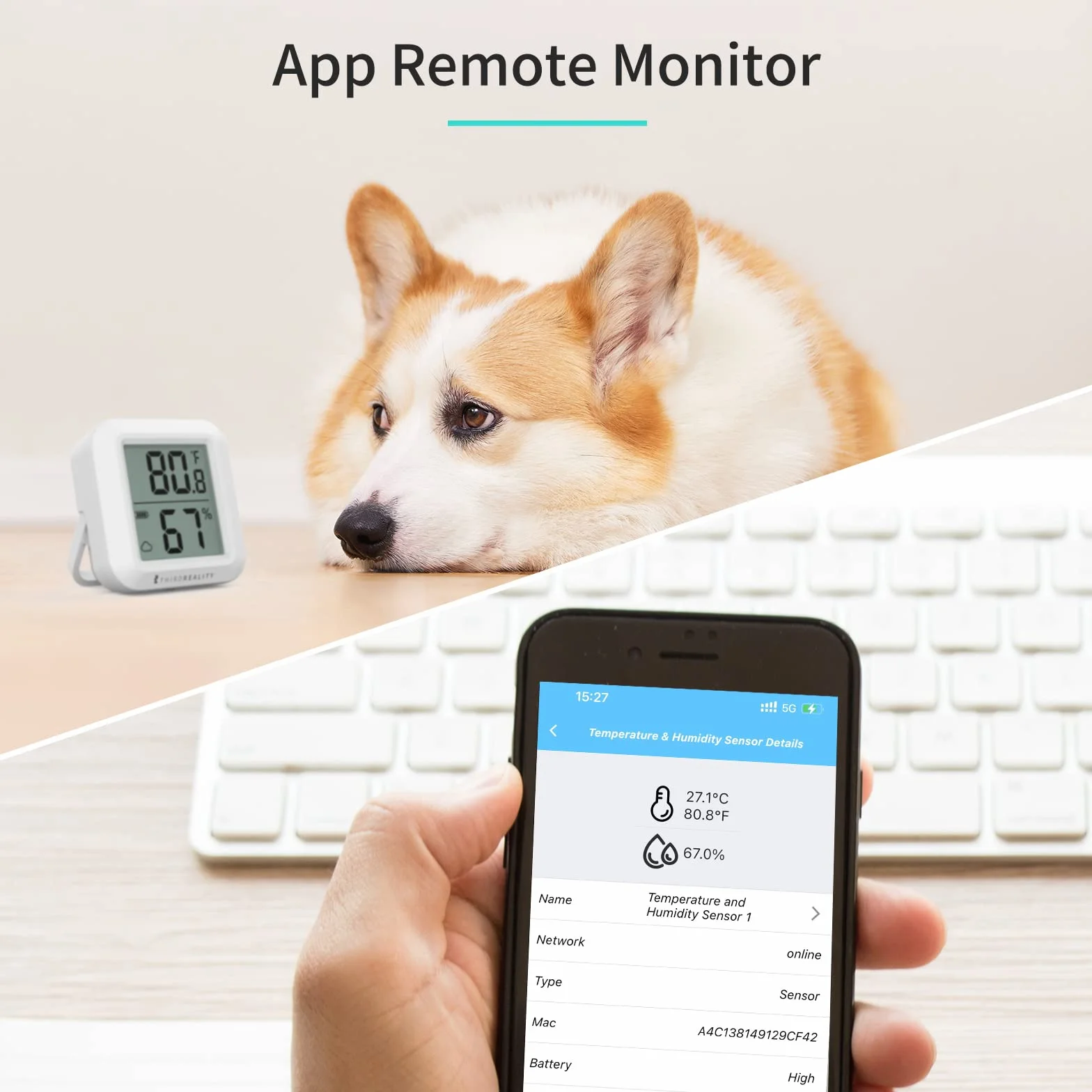 THIRDREALITY Zigbee - Set di 2 sensori di temperatura e umidità con schermo LCD digitale, hub ZigBee, registrazioni di applicazioni, monitoraggio remoto e domotica