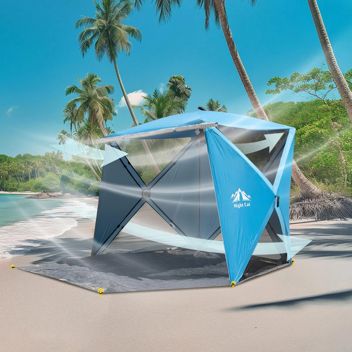 Night Cat Tenda da Spiaggia Pop Up: Riparo Dal Sole Per 3 4 Persone Ideale Per Picnic Campeggio Protezione UV UPF50+