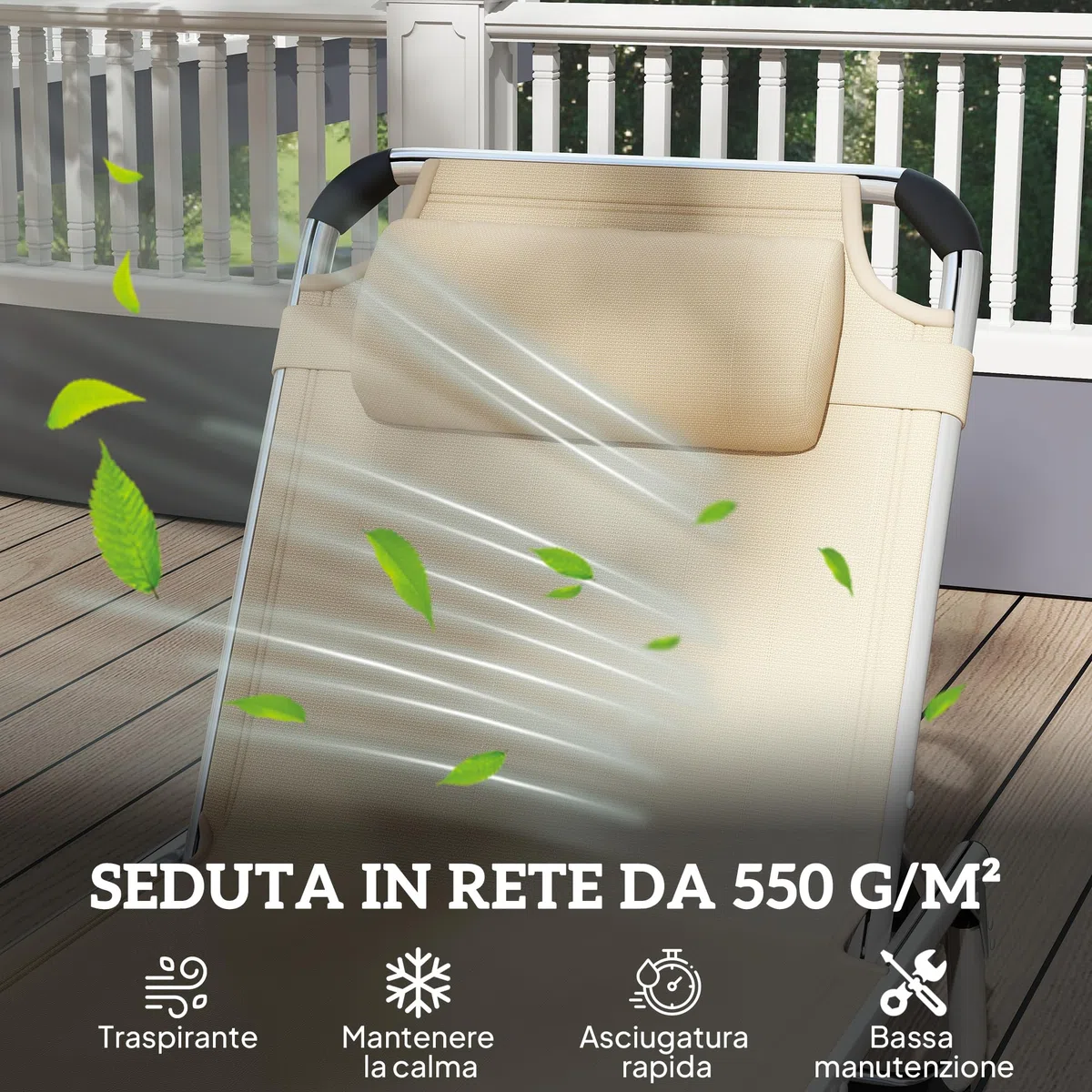 Outsunny Lettino Prendisole Pieghevole con Schienale Reclinabile su 4 Livelli, Sdraio da Giardino con Poggiatesta, in Alluminio e Texteline, per Spiaggia Piscina Giardino, 60x165x76 cm, Beige