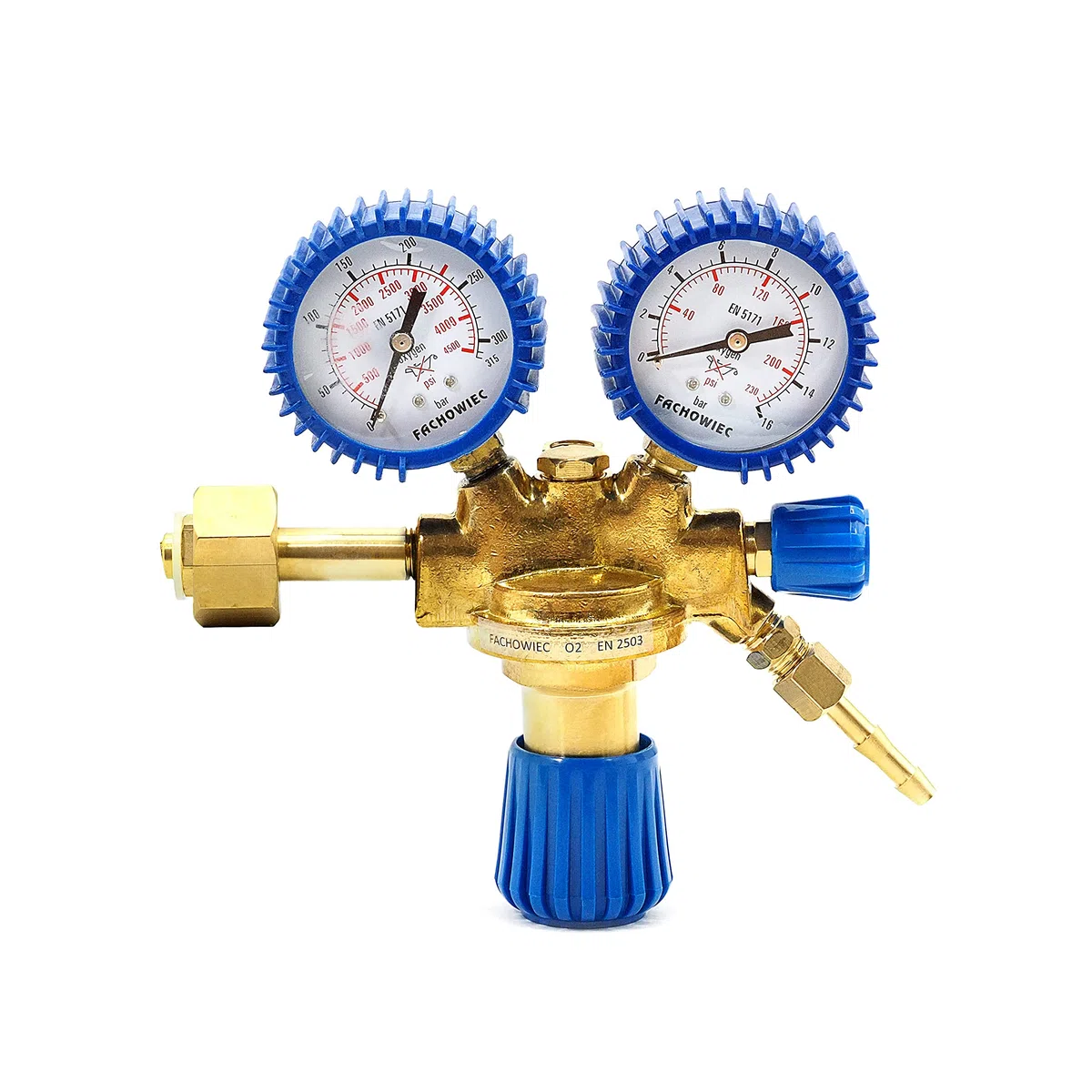 Regolatore di pressione per ossigeno, 6,3 mm, valvole europee, 16 bar, 230 psi