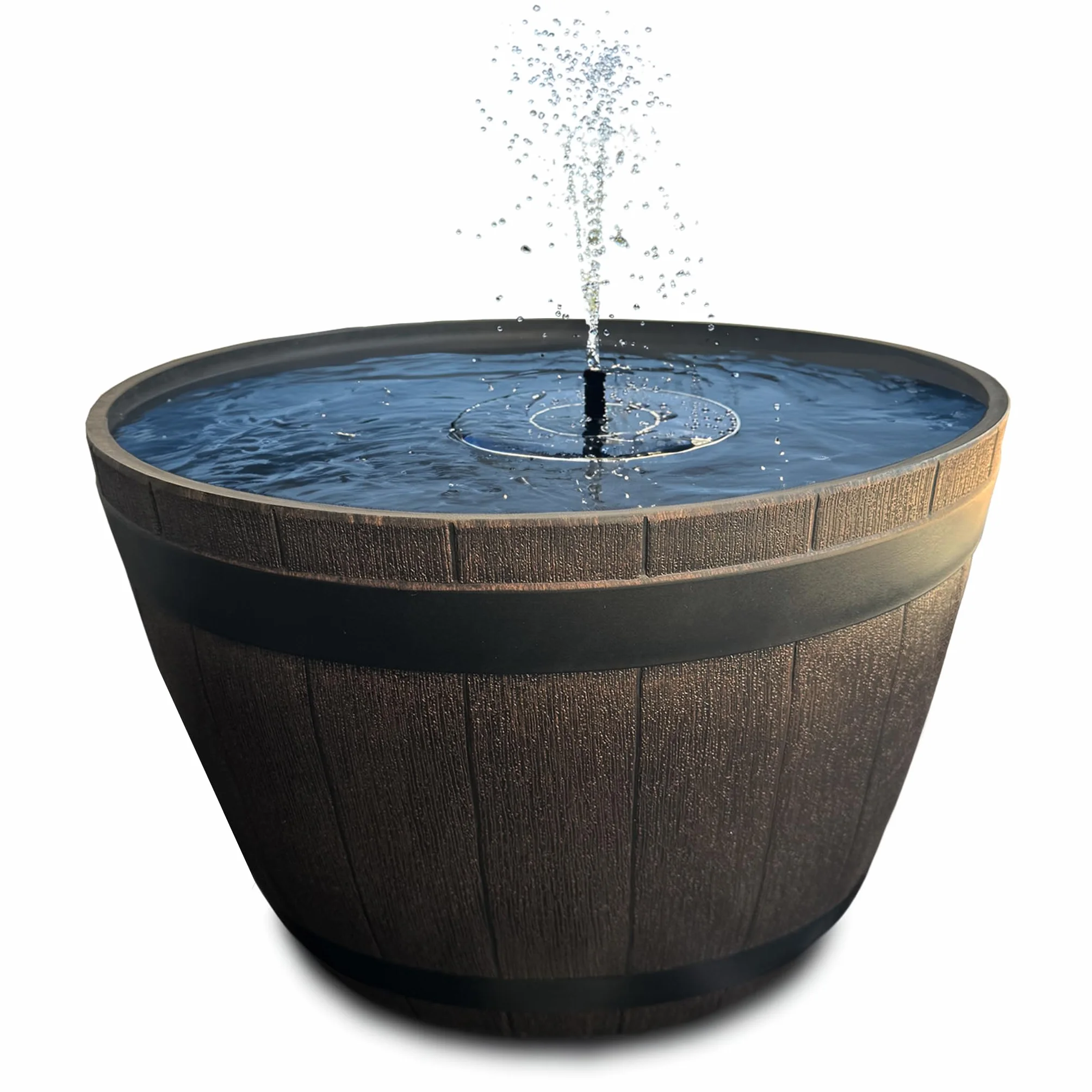 Set di fontane solari per esterni – 51 x 36 cm effetto botte di legno, ciotola decorativa marrone e galleggiante fontana solare – fontana da giardino come balcone abbeveratoio per uccelli