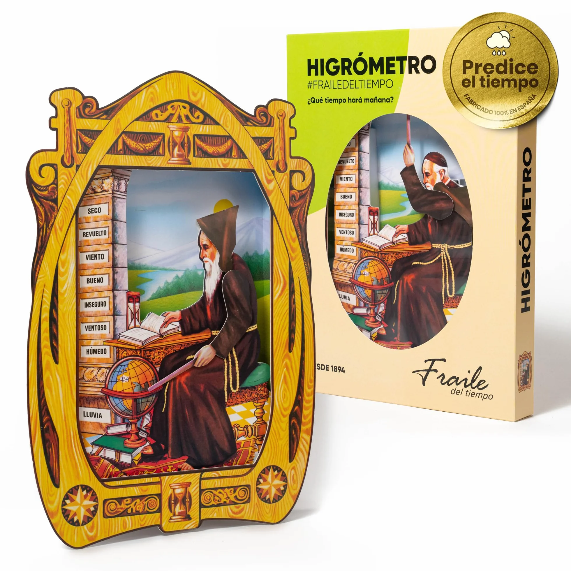 Igrometro Fraile del Tempo – Igrometro per Capelli Monje del Tempo, indicatore tradizionale del clima e dell'umidità – Fabbricato in Spagna (Classico)