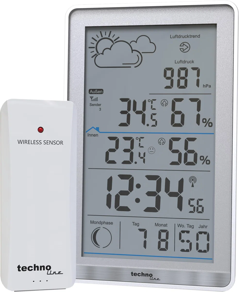 Stazione meteorologica wireless WS9218 con trasmettitore esterno TX106-TH, temperatura interna, temperatura esterna, umidità, pressione atmosferica, previsioni