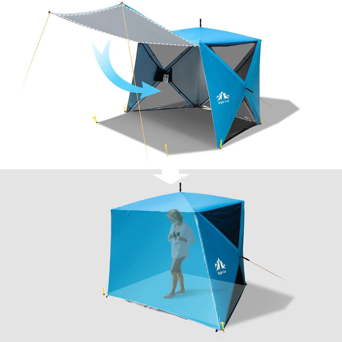 Night Cat Tenda da Spiaggia Pop Up: Riparo Dal Sole Per 3 4 Persone Ideale Per Picnic Campeggio Protezione UV UPF50+