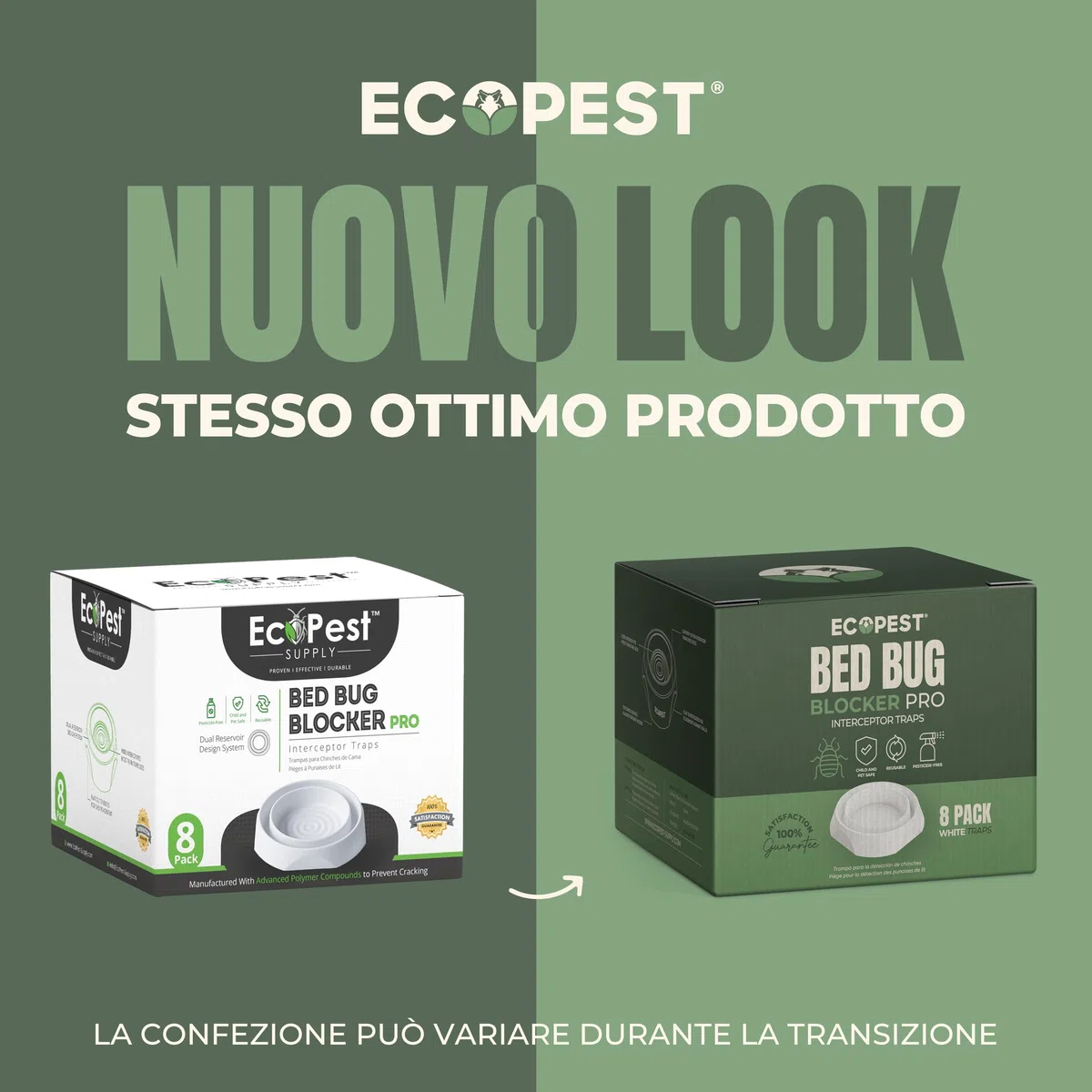 ECOPEST Trappole per Cimici dei Letti – Confezione da 8 | Trappole Intercettatori Bed Bug Blocker (PRO) (Nera) | Monitor, Rilevatore e Trappola per Le Gambe del Letto