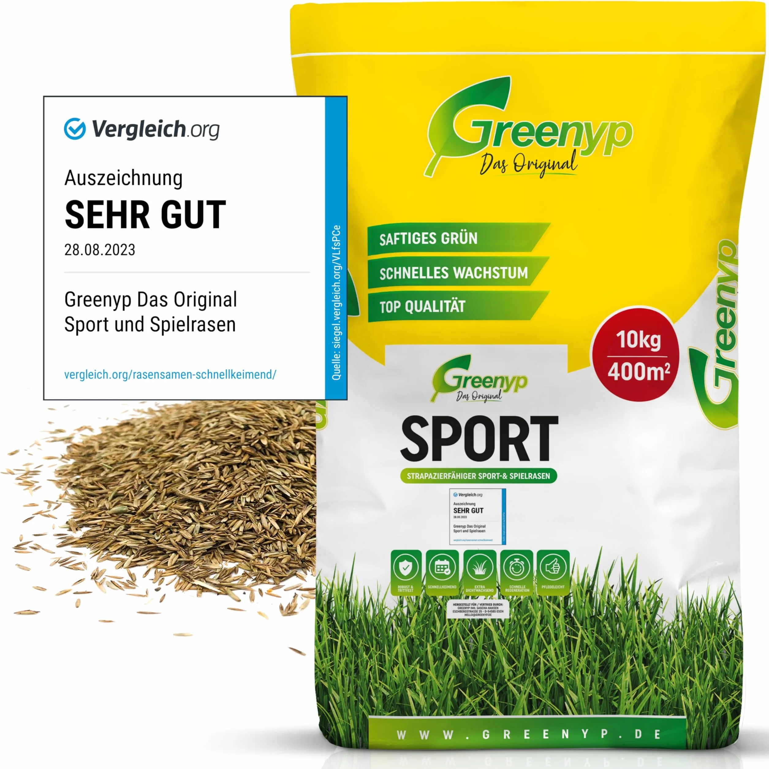 Greenyp® Sport I resistente per sport e gioco I 10 kg per 400 m² I semi di erba per prato sportivo e da gioco I semina rapida