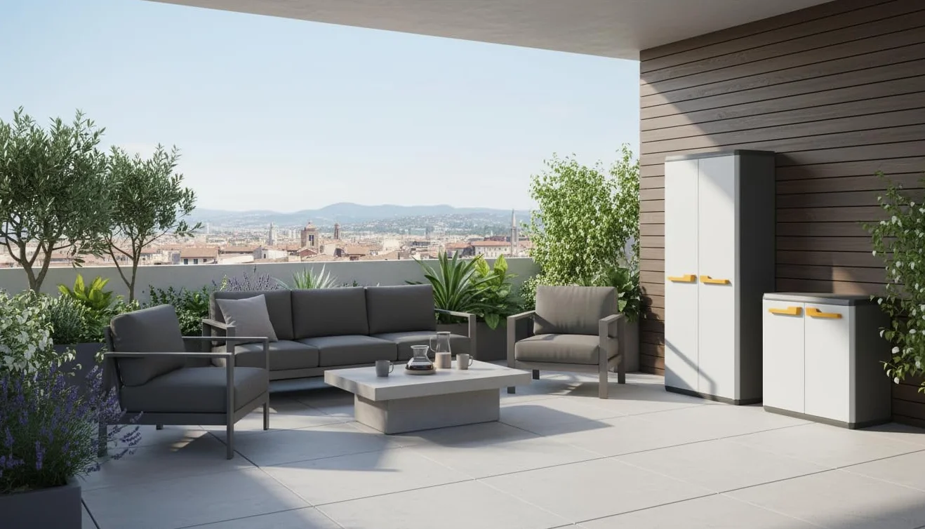 Keter Armadio Basso Rio, Ideale per Garage e Balcone, 1 Ripiano Regolabile, Chiusura Lucchettabile, Grigio, 68x39x83H cm