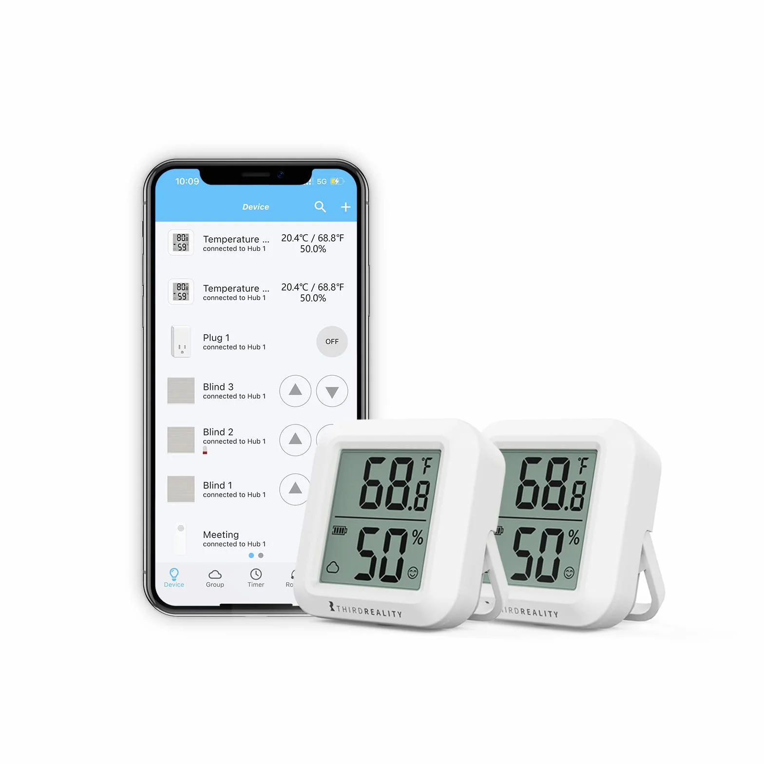 THIRDREALITY Zigbee - Set di 2 sensori di temperatura e umidità con schermo LCD digitale, hub ZigBee, registrazioni di applicazioni, monitoraggio remoto e domotica