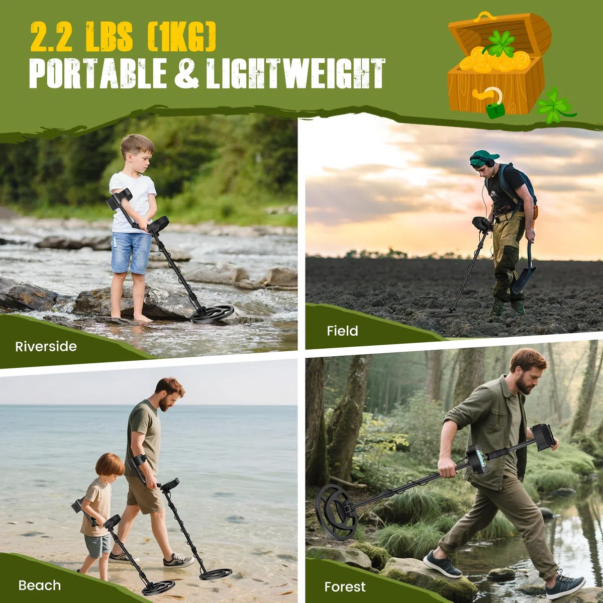 Metal Detector per Adulti e Bambini, Lunghezza, Sensibilità e Audio Regolabili, Tutte le Modalità Metallo/DISC/PP, Display LCD, Kit Rilevatore Oro Professionale per Spiaggia Giardino