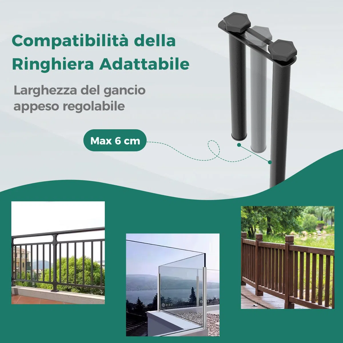 COSTWAY Tavolino da Balcone, Tavolino Sospeso Pieghevole con Struttura in Metallo, Tavolo Salvaspazio da Ringhiera per Patio e Terrazzo, Portata 23 kg, 60,5 x 50,5 x 51 cm