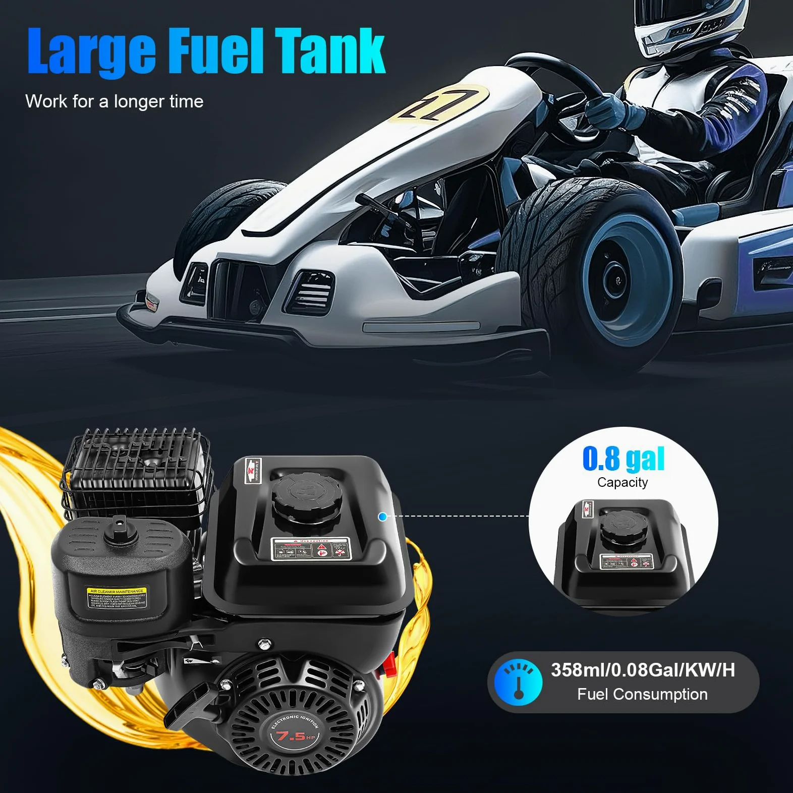 Motore a 4 tempi 7,5 CV Benzina, motore fisso, motore industriale, motore per kart, motore Go Kart, motore di ricambio, motore di trasmissione, motore per carichi pesanti, raffreddamento ad aria, per