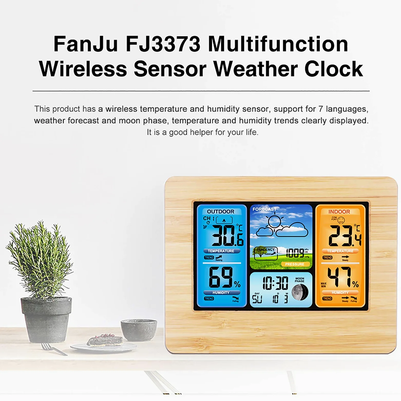 Stazione Meteo con Sensore Esterno, Stazione Meteo Digitale con iInterno Esterno Previsioni Meteo Temperatura e Umidità Dell'aria, Adattatore AC, LCD Display a Colori, Uso Interno ed Esterno (Giallo)