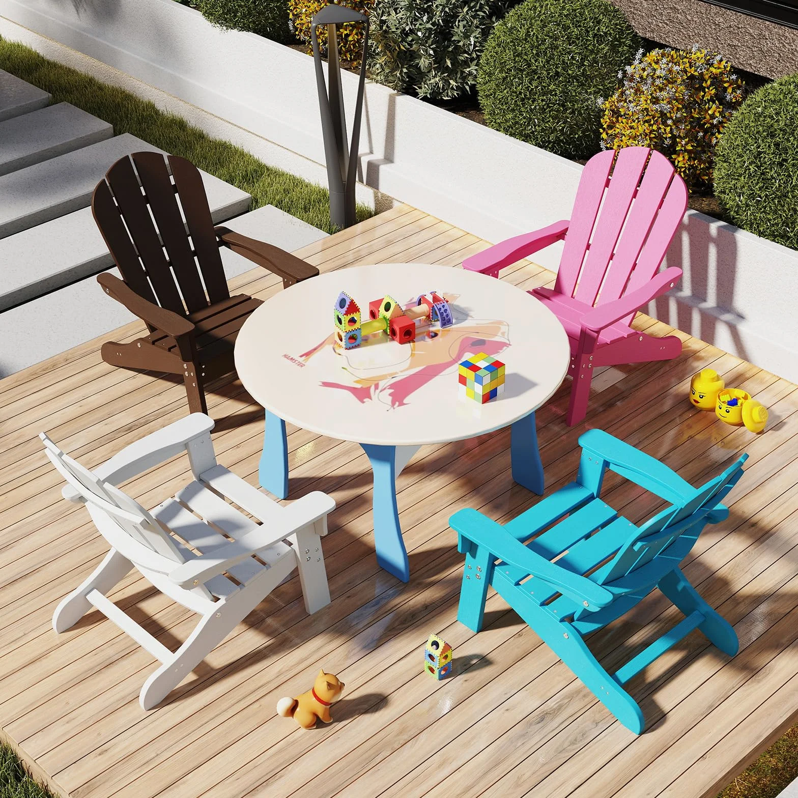 COSTWAY Sedia Adirondack per Bambini da Giardino, Sedie Ergonomica in HDPE con Schienale Inclinato e Braccioli, Poltrona per Interno ed Esterno, per Bambini 3 a 8 Anni, 52 x 53,5 x 64 cm (Bianco)