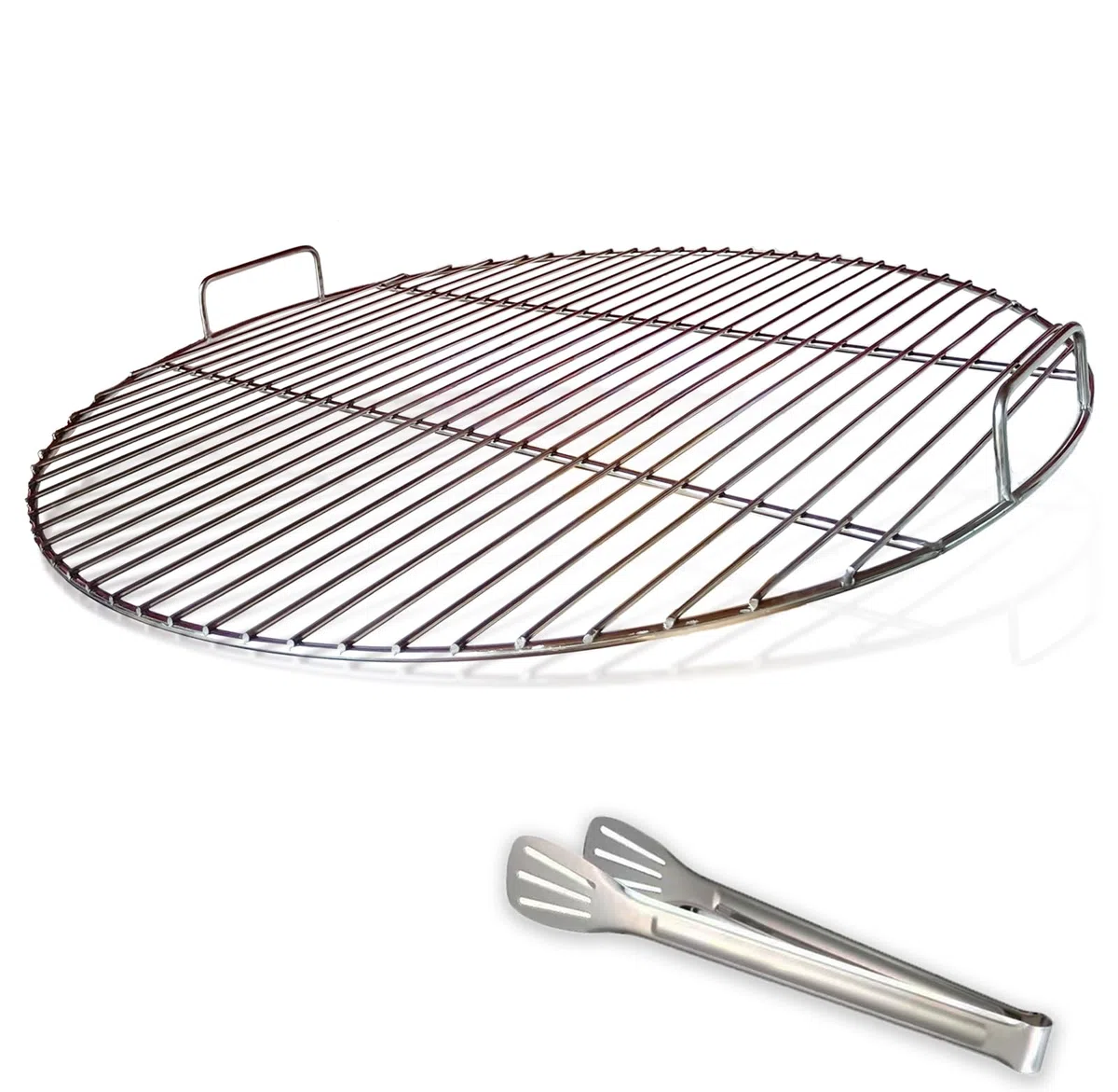 Griglia Rotonda in Acciaio Inox con Maniglia, 54,5 cm di Diametro per Weber Kettle 57cm, Accessorio per Barbecue con Pinze
