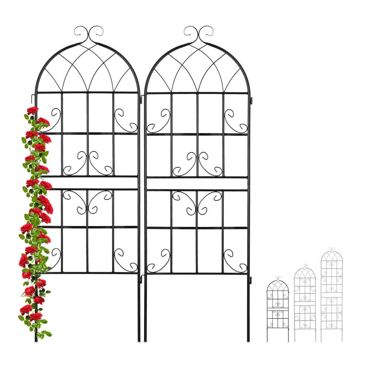 Relaxdays Griglia per Rampicanti, Set da 2 Pannelli da Piantare per Piante, 150 x 50 cm, Traliccio Giardinaggio, Nero