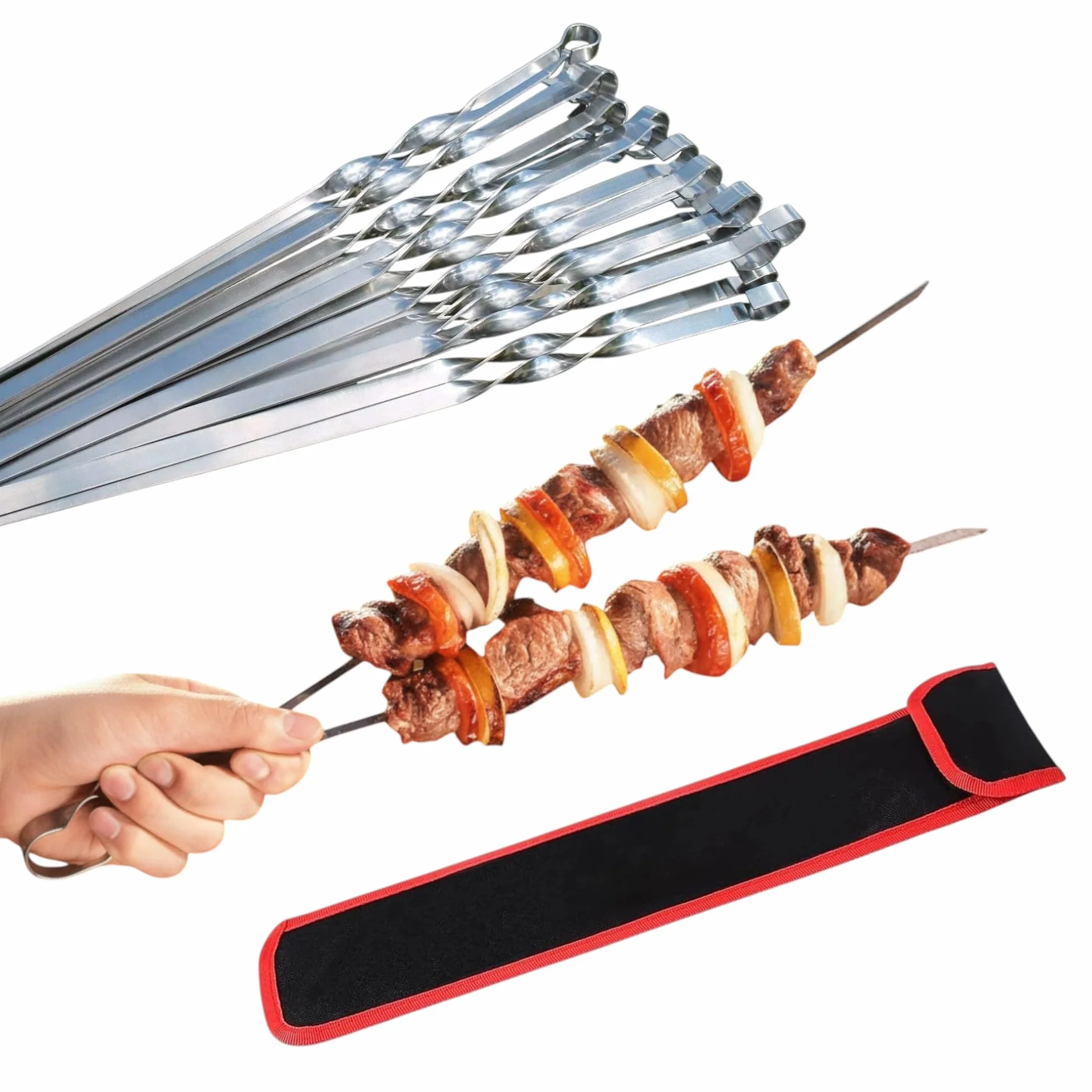 Spiedini per barbecue professionali in acciaio inossidabile, extra larghi: 1 cm e extra resistenti con spessore di 2 mm (20 pezzi, 60 cm) spiedini per carne, spiedini per shashlik, spiedini per mangal